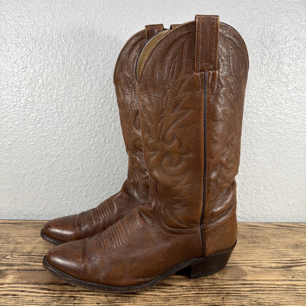 Vintage Dan Post 111R Brown Leather Western Boots Mens Size 10 D Pull on Cowboy